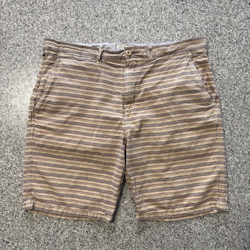 Carbon 2 Cobalt Shorts Mens 38 Striped Cotton Beige 9" Inseam Casual Chino